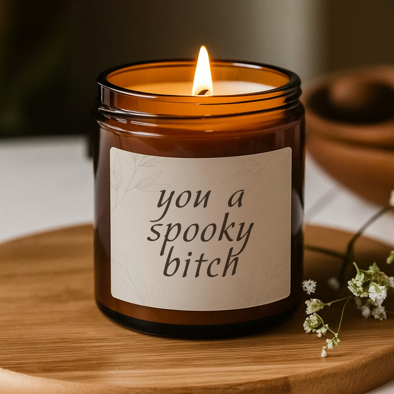 Funny Candle for Halloween Candle, You a Spooky Bitch Candle, Scented Soy Candle (Multi-Size, Amber Jar)