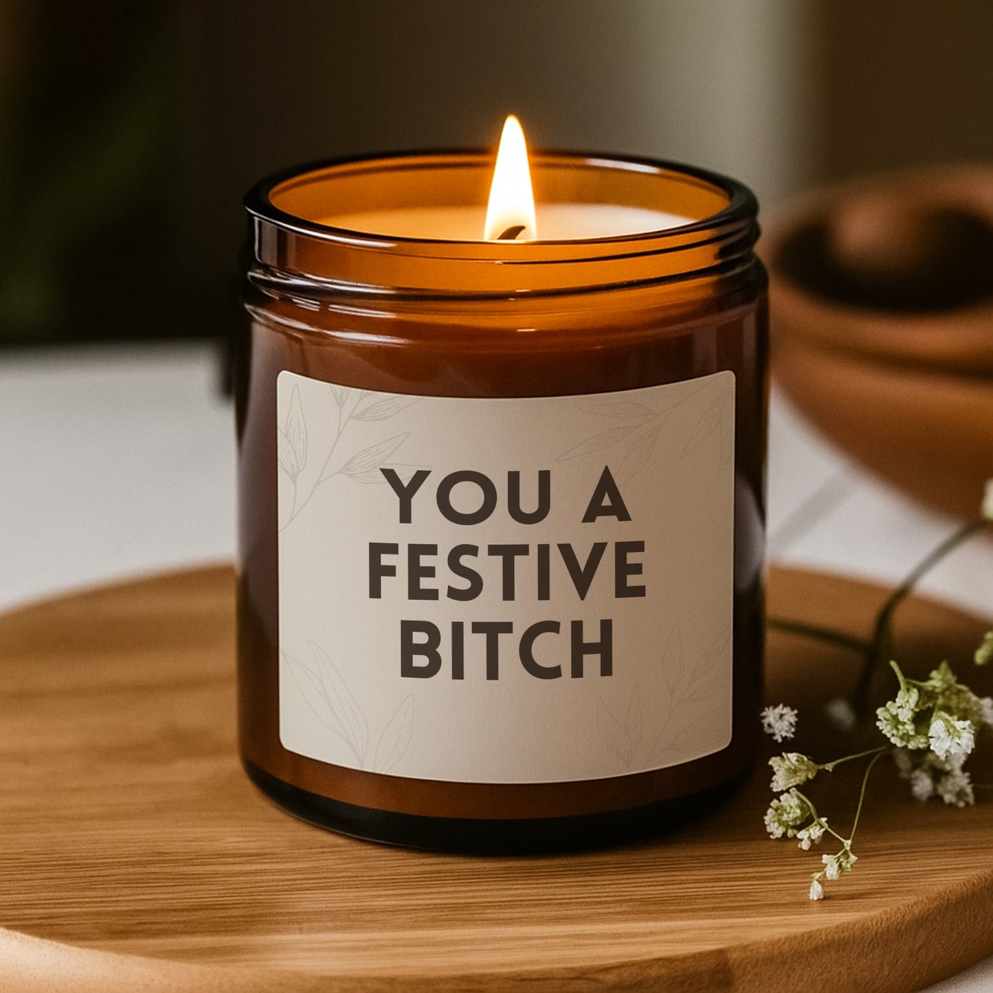 You a Festive Bitch Candle, Funny Christmas Candle Gift for Her, Funny Christmas Gift, Christmas Candle, Scented Soy Candle (Multi-Size, Amber Jar)