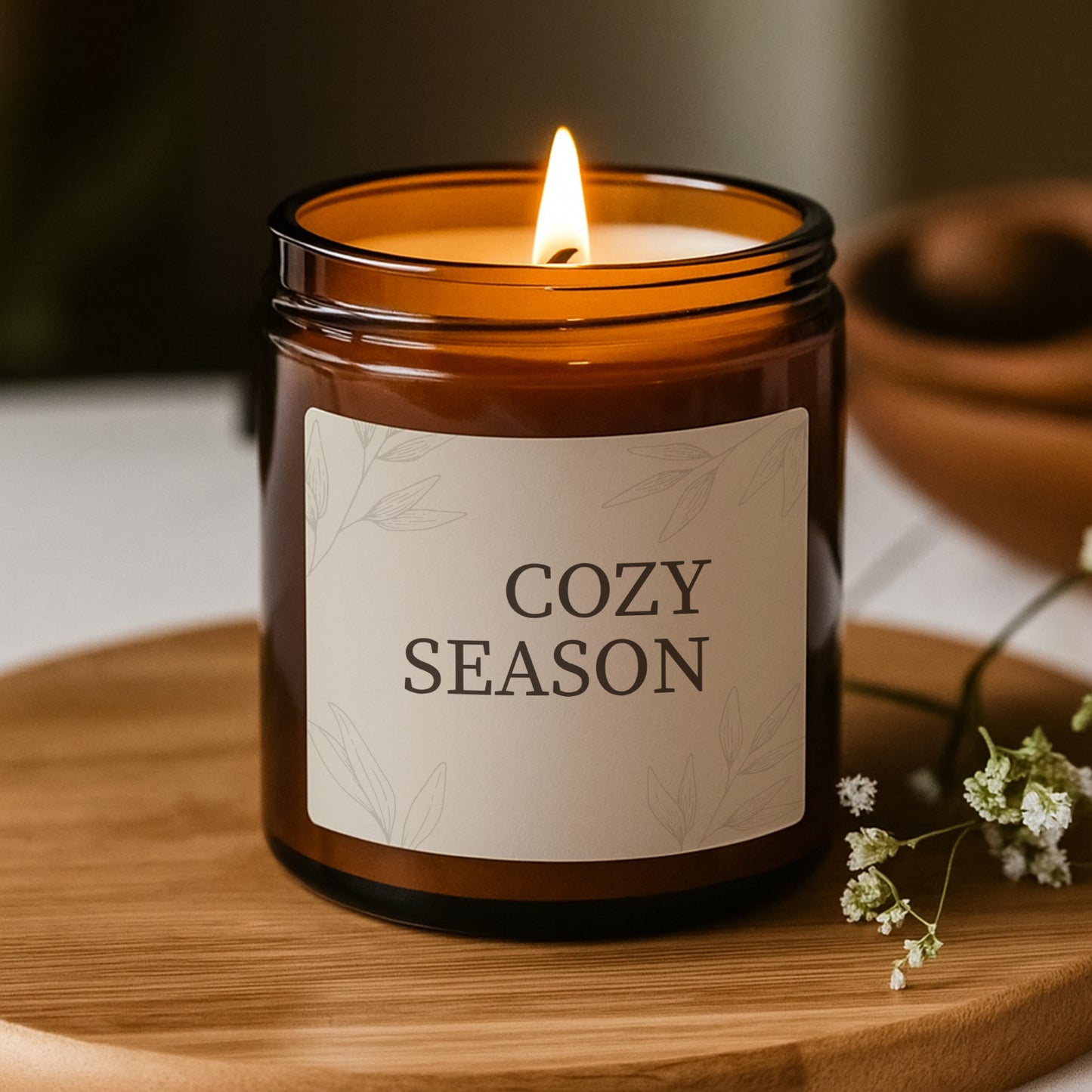 Cozy Season Fall Candle, Scented Soy Candle (Multi-Size, Amber Jar)
