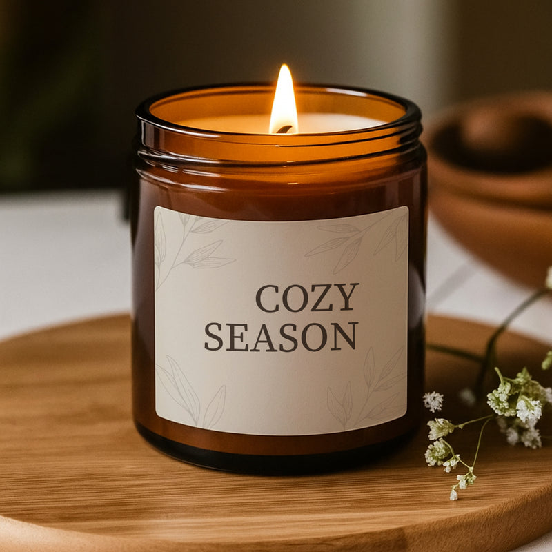 Cozy Season Fall Candle, Scented Soy Candle (Multi-Size, Amber Jar)