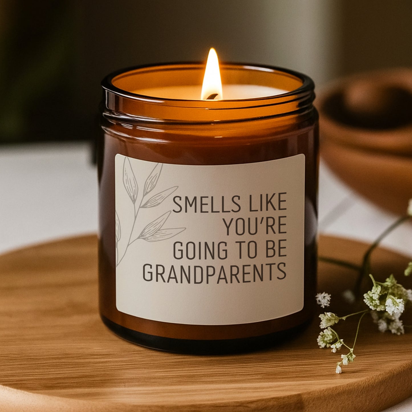 Smells Like Youre Going to be Grandparents, Pregnancy Reveal To Grandparents, Baby Announcement, Scented Soy Candle (Multi-Size, Amber Jar)