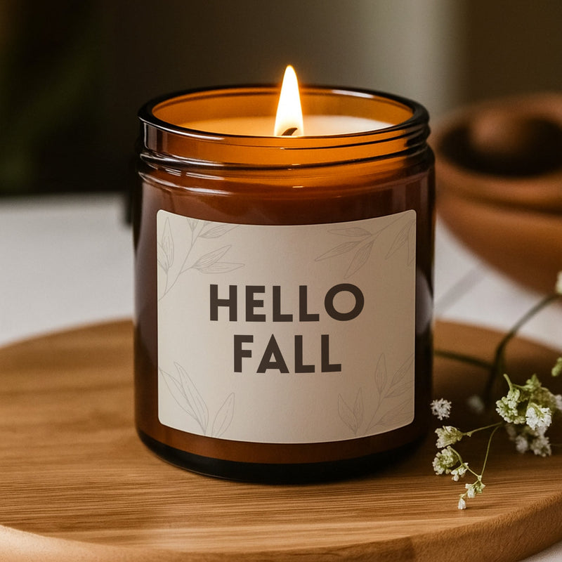 Hello Fall Candle, Autumn Candle Gift, Scented Candle, Fall Candles, Scented Soy Candle (Multi - Size, Amber Jar) - Scents For Candles