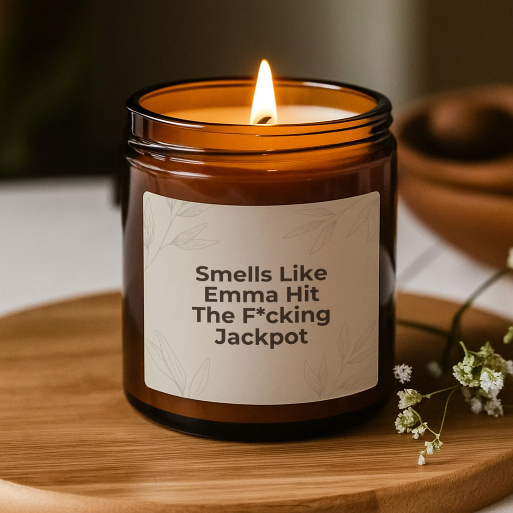 Personalized Engagement Candle, He Hit The Jackpot Funny, Funny Wedding Gift For Bride to Be, Scented Soy Candle (Multi - Size, Amber Jar) - Scents For Candles