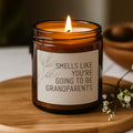 Smells Like Youre Going to be Grandparents, Pregnancy Reveal To Grandparents, Baby Announcement, Scented Soy Candle (Multi - Size, Amber Jar) - Scents For Candles